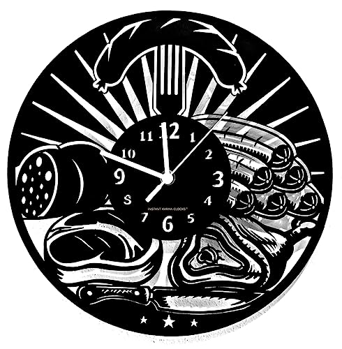 Instant Karma Clocks | Wanduhr | Fleischer | Fleischerei | Metzger | Küche | Delikatessen | Wanddekoration, Schlitzwender, Wurst-Ikone von Instant Karma Clocks