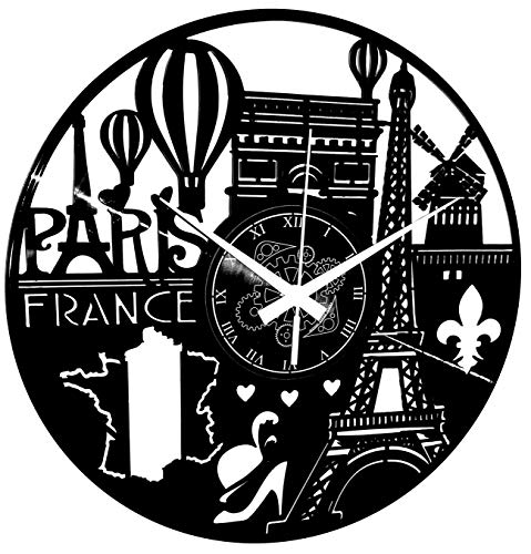 Instant Karma Clocks Wanduhr Frankreich Stadt Paris Reisen Eiffelturm, Vinyl 33 Umdrehungen, Schwarz von Instant Karma Clocks