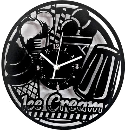 Instant Karma Clocks Wanduhr Ice Cream Eisdieleis, Eiscreme, Geschenkidee, HDF, Schwarz von Instant Karma Clocks