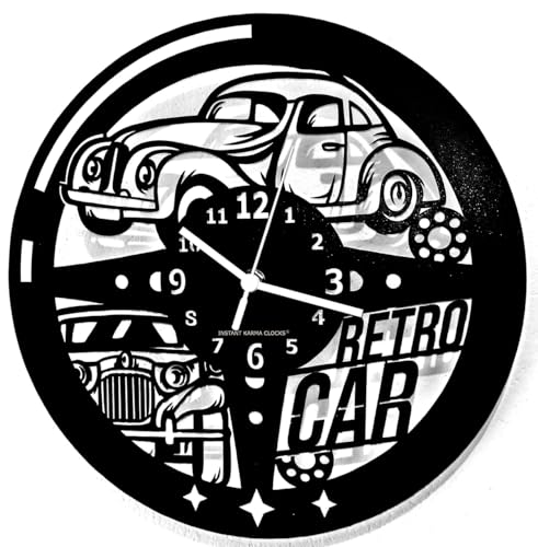 Instant Karma Clocks | Wanduhr | Retro Car | Autowerkstatt | Car Service | Geschenk-Idee für Motor-Fans, Große Küchenuhr, Vintage Design | von Instant Karma Clocks