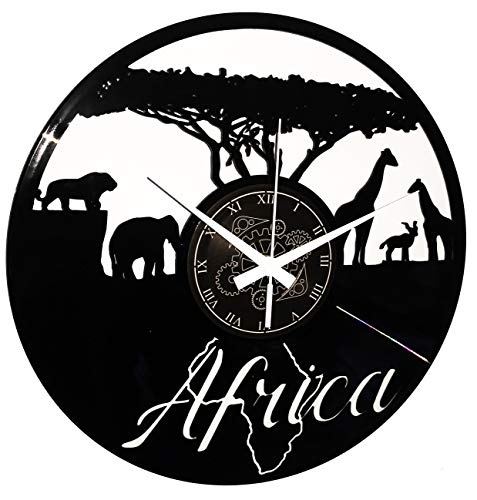 Vinyl Wanduhr Vintage Handgemache Schallplatten-Design Dekor Reise nach Afrika Safari Wilde Tiere von Instant Karma Clocks