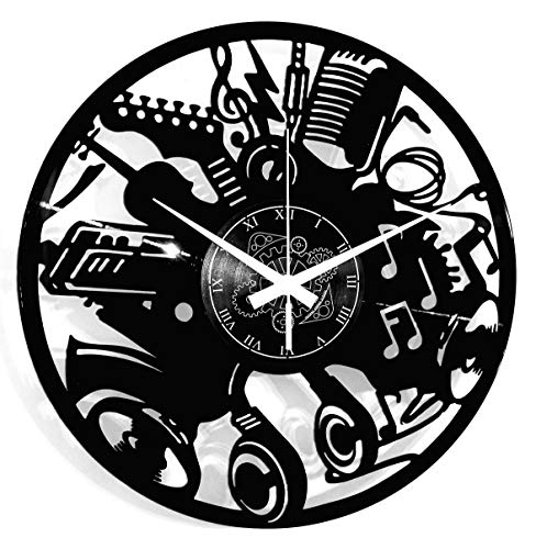 Instant Karma Clocks | Wanduhr | Musikgruppe | Drums | Schlagzeuger | Rock | Rockmusikliebhaber Band | Gitarre Geschenkidee Musikinstrumente Jazz Pop, Schwarz-09 von Instant Karma Clocks