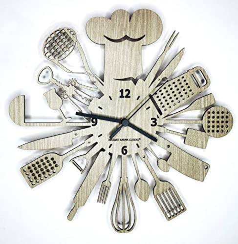 Instant Karma Clocks | Küchenuhr ➤ Wanduhr für Koch | Restaurant | Chefkoch | Tafelbesteck | Küchengeräte | Gabel Messer von Instant Karma Clocks