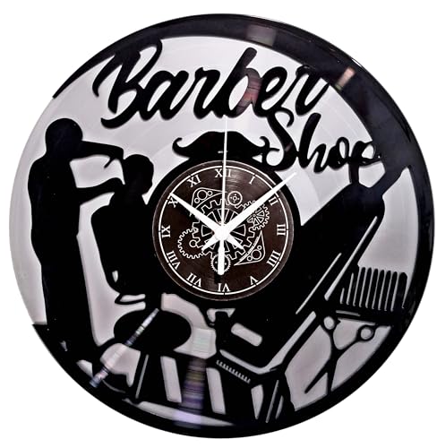 Instant Karma Clocks | Barber Shop ➤ Wanduhr für Friseur | Schönheitssalon | Friseursalon | Ohne Tickgeräusche Vintage Design Geschenkidee (Schwarz und Silber B4) von Instant Karma Clocks
