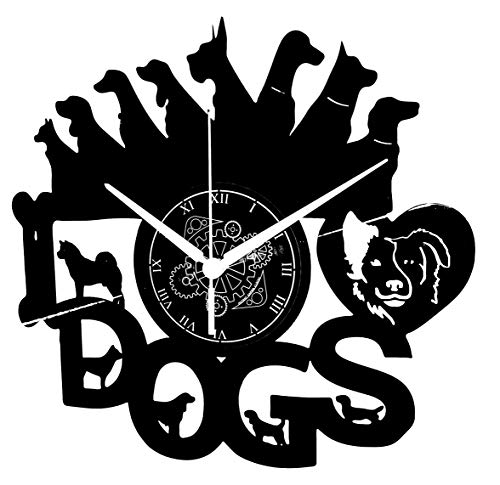 Vinyl Wanduhr Vintage Handgemache Schallplatten-Design Dekor I Love Dogs Hunde Haustiere von Instant Karma Clocks