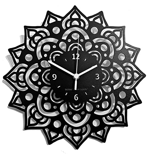 Instant Karma Clocks Wanduhr Mandala Blumen Kunstwerk Dekoration Chakra Kunst Geschenk, Schwarz, 30cm von Instant Karma Clocks