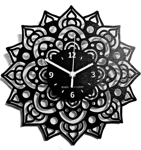 Instant Karma Clocks Wanduhr Mandala Blumen Kunstwerk Dekoration Chakra Kunst Geschenk, Schwarz, 30cm von Instant Karma Clocks