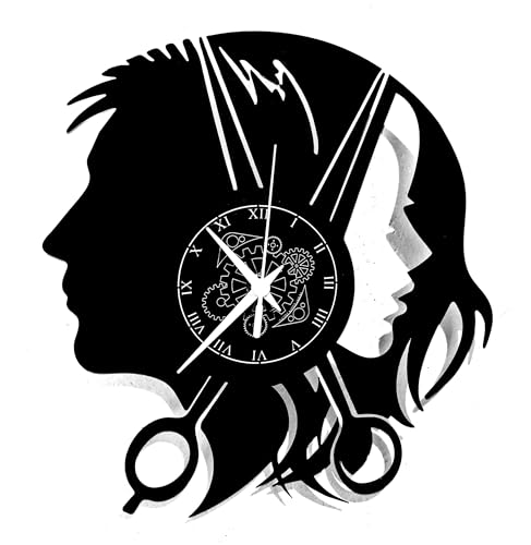 Instant Karma Clocks, Schönheitssalon Wanduhr aus Vinyl Schallplattenuhr mit Friseursalon Barber Shop Motiv von Instant Karma Clocks