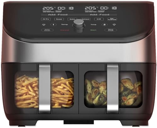 Instant Vortex Plus Doppelkorb mit ClearCook - 7.6L Digitale Heißluftfritteuse, Edelstahl, 8-in-1 Smarte Programme - Fritieren, Backen,Braten, Grillen, Dehydrieren, Aufwärmen, XL Kapazität -1700W von Instant Pot