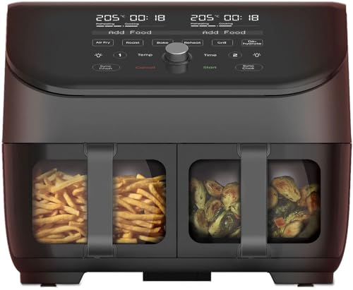 Instant Vortex Plus Doppelkorb mit ClearCook - 7.6L Digitale Heißluftfritteuse, Schwarz, 8-in-1 Smarte Programme , Backen,Braten, Grillen, Dehydrieren, Aufwärmen, XL Kapazität -1700W,Schwarz - 7.6l von Instant Pot