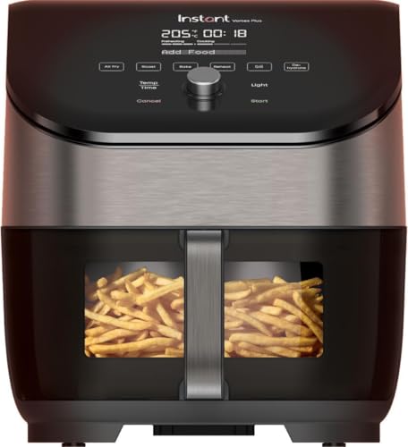 Instant Vortex Plus mit ClearCook - 5.7L Digitale Gesunde Heißluftfritteuse, Edelstahl, 6-in-1 Smart Programme - Frittieren, Backen, Braten, Grillen, Dehydrieren, Aufwärmen, Große Kapazität -1700W von Instant Pot