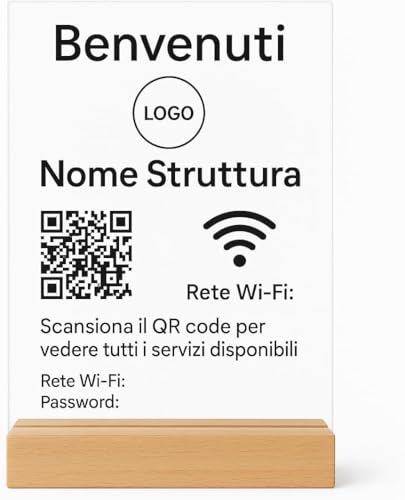 Wi-fi Bar Hotel B&B Rezeptionsstrukturen - Qr-Code Acrylschild Basis Holz personalisiert mit Logo für Zimmer Zimmer Hall Reception (Transparent2) von Instant Project
