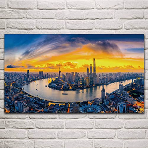 Instarry 5D DIY Diamant Painting Bilder Groß Shanghai-Stadtlandschaft Aesthetic Room Decor 70x40 cm von Instarry