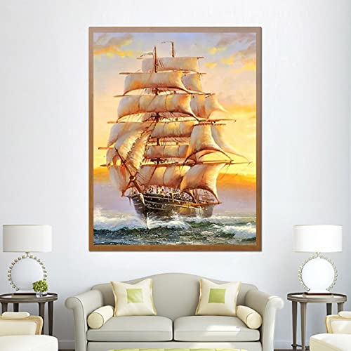 Instarry 5D Diamant Painting Zubehör Full Groß Segelboot Wandbilder Wohnzimmer 110x60 cm von Instarry