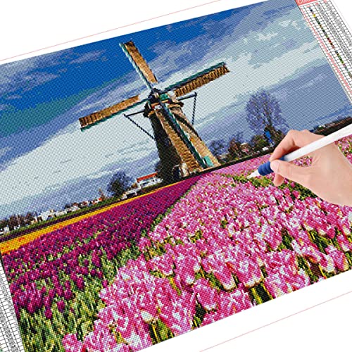 Instarry DIY 5D Diamond Painting Zubehör Groß Windmühle und Tulpen Wohnzimmer Dekoration 50x40 cm von Instarry