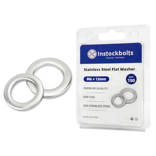 Unterlegscheiben M6, Große Flach Unterlegscheiben M6 X 12mm Dicke 1.6mm Edelstahl Beilagscheiben DIN125 A2 V2A(100 Stück) von Instockbolts