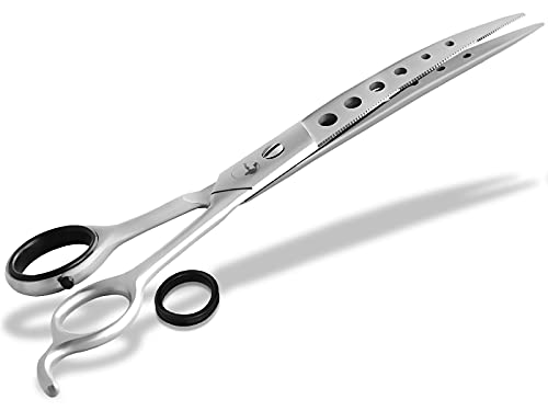 Premium Fellschere Gebogen Haarschere für Fell und Tierhaare Hundehaar-Schere 19,5 cm mit abgestumpften Spitzen EASY Glide Loch Design von InstrumenteNrw