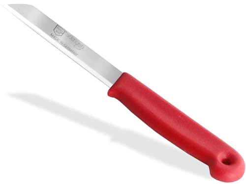 Gemüsemesser Obstmesser Schälmesser aus Solingen Küchenmesser Made in Germany Universal Messer mit Scharfer Klinge aus Rostfreiem Edelstahl Spülmaschinen geeignet (Lang/Gezahnt, Rot) von InstrumenteNrw