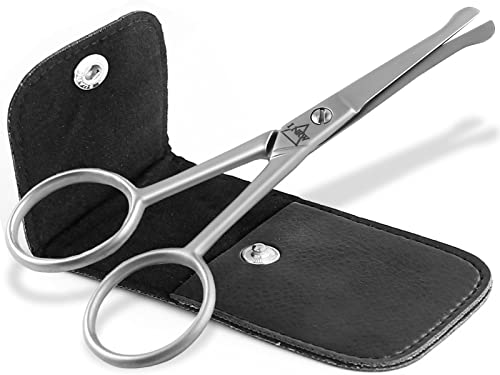 Premium Bartschere für Männer Haarschere Nasenhaar Schere mit abgerundeten Enden und Scharfem Schnitt für eine präzise Bartpflege – Profi Haarschneideschere aus Rostfreiem Edelstahl 10,5 cm mit Etui von InstrumenteNrw