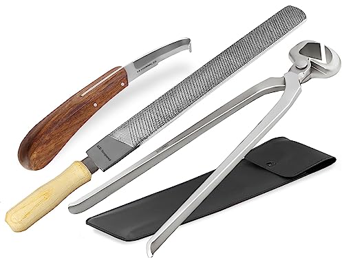 Profi Hufschmied Werkzeug Set 3-Teilig Hufmesser Hufzange Doppelseitige Hufraspel für Pferde Rinder Hufpflege Huf Trimm Werkzeug Satz Pferdehufpflege Spezialstahl Rostfrei von InstrumenteNrw