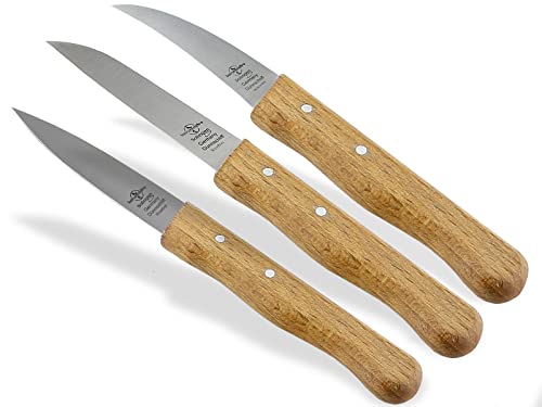 Schälmesser Gemüsemesser aus Solingen 3er Set Universal Messer Made in Germany Allzweckmesser Küchenmesser mit Buchenholz Griff Schneidmesser mit Rostfreier Messerklinge inkl. Etui und Klingenschutz von InstrumenteNrw