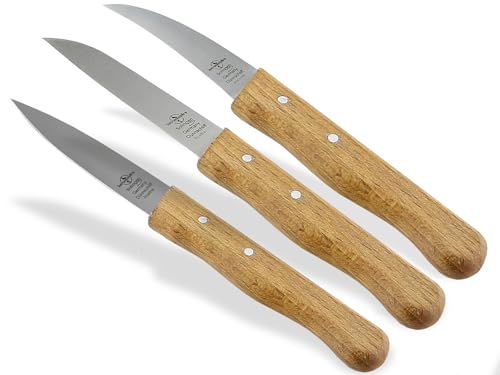 Schälmesser Gemüsemesser aus Solingen 3er Set Universal Messer Made in Germany Allzweckmesser Küchenmesser mit Buchenholz Griff Schneidmesser mit Rostfreier Messerklinge inkl. Etui und Klingenschutz von InstrumenteNrw