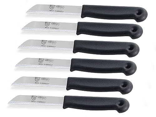 Schälmesser Set Gemüsemesser aus Solingen Kleines Küchenmesser Made in Germany Allzweckmesser mit Scharfem und Präzisem Schnitt aus Rostfreiem Edelstahl in Klein und Groß Schwarz (6, Lang - Gezahnt) von InstrumenteNrw