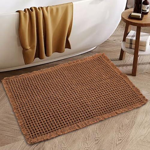 Insun 3D Waffelmuster Badezimmerteppich, Badematte rutschfest Saugfähig Waschbar für Wohnzimmer Schlafzimmer Badezimmer Braun 43 x 61 cm von Insun