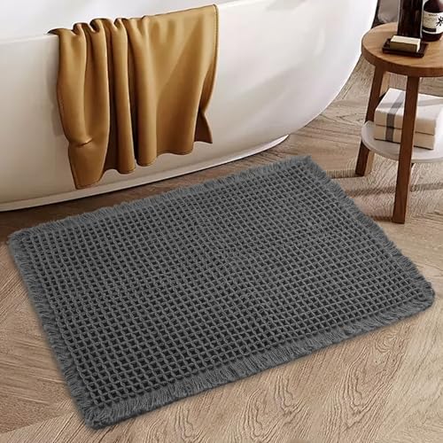 Insun 3D Waffelmuster Badezimmerteppich, Badematte rutschfest Saugfähig Waschbar für Wohnzimmer Schlafzimmer Badezimmer Dunkelgrau 61 x 120 cm von Insun