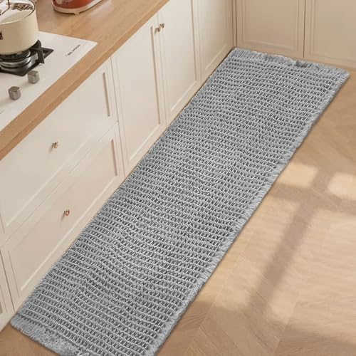 Insun 3D Waffelmuster Badezimmerteppich, Badematte rutschfest Saugfähig Waschbar für Wohnzimmer Schlafzimmer Badezimmer Hellgrau 61 x 180 cm von Insun