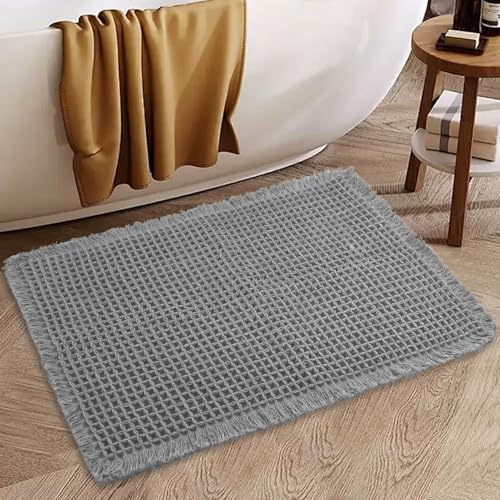 Insun 3D Waffelmuster Badezimmerteppich, Badematte rutschfest Saugfähig Waschbar für Wohnzimmer Schlafzimmer Badezimmer Hellgrau 61 x 92 cm von Insun