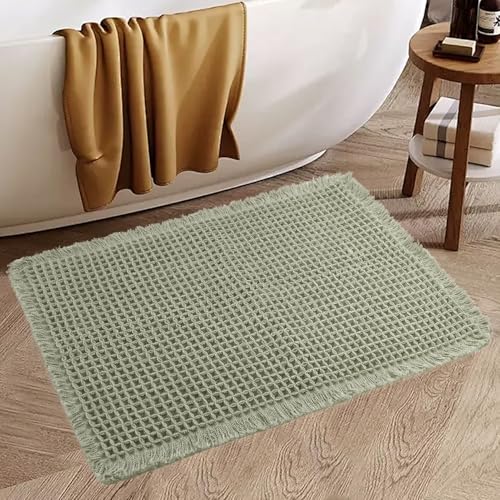 Insun 3D Waffelmuster Badezimmerteppich, Badematte rutschfest Saugfähig Waschbar für Wohnzimmer Schlafzimmer Badezimmer Salbeigrün 43 x 61 cm von Insun