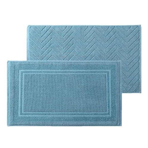 Insun Badezimmerteppich Baumwolle, Frottee Duschvorleger Saugfähig Maschinenwaschbar Blau 9 2er Set 75 x 45 cm von Insun