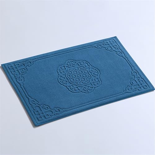 Insun Badezimmerteppich Baumwolle, Frottee Duschvorleger Saugfähig Maschinenwaschbar Blau Medaillon 75 x 45 cm von Insun