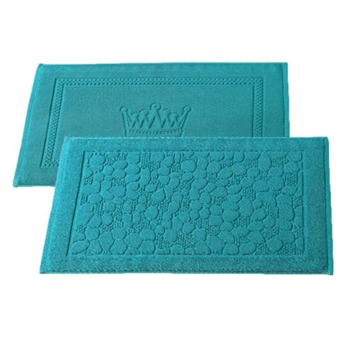 Insun Badezimmerteppich Baumwolle, Frottee Duschvorleger Saugfähig Maschinenwaschbar Blaugrün 8 2er Set 75 x 45 cm von Insun
