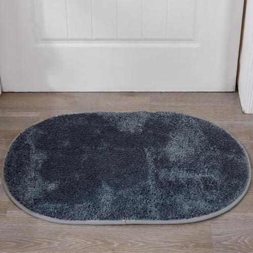 Insun Badezimmerteppich Oval Badematte rutschfest Badteppich Saugfähig Schnelltrocknend Maschinenwaschbar Dunkelgrau 70 x 110 cm von Insun