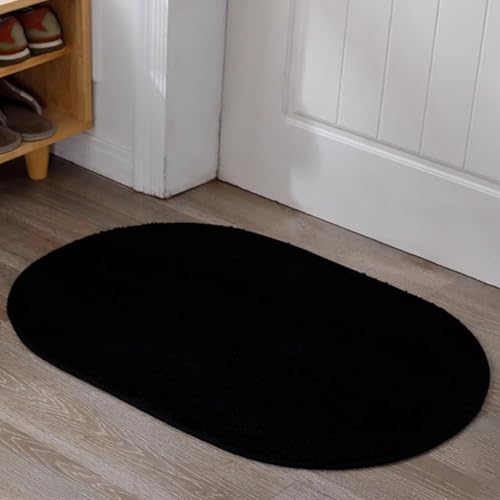 Insun Badezimmerteppich Oval Badematte rutschfest Badteppich Saugfähig Schnelltrocknend Maschinenwaschbar Schwarz 50 x 80 cm von Insun