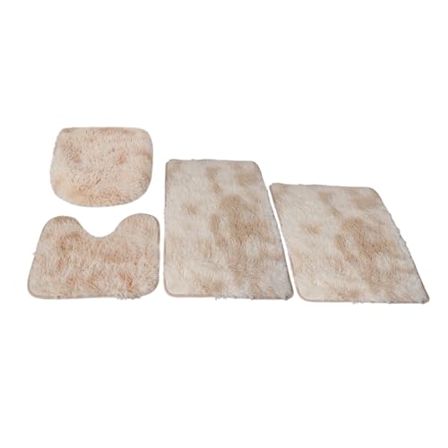 Insun Badezimmerteppich Set 4 Teilig, Flauschig Badezimmerteppich Anti-Rutsch Waschbar mit WC Vorleger und Toilettendeckelbezug Batik Blasses Camel von Insun