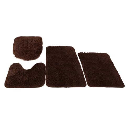 Insun Badezimmerteppich Set 4 Teilig, Flauschig Badezimmerteppich Anti-Rutsch Waschbar mit WC Vorleger und Toilettendeckelbezug Braun von Insun