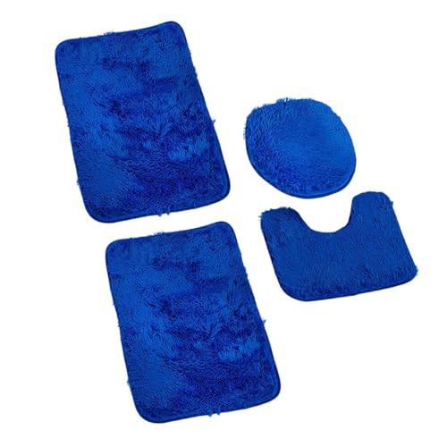 Insun Badezimmerteppich Set 4 Teilig, Hochflor Badezimmerteppich Anti-Rutsch Waschbar mit WC Vorleger und Toilettendeckelbezug Königsblau von Insun