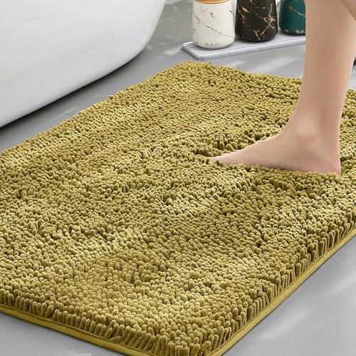 Insun Chenille Badezimmerteppich, Badematte rutschfest Saugfähig Waschbar für Wohnzimmer Schlafzimmer Badezimmer Kurkuma Gelb 40 x 180 cm von Insun