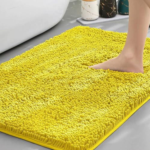 Insun Chenille Badezimmerteppich, Badematte rutschfest Saugfähig Waschbar für Wohnzimmer Schlafzimmer Badezimmer Leuchtendes Gelb 50 x 120 cm von Insun