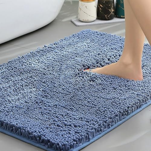 Insun Chenille Badezimmerteppich, Badematte rutschfest Saugfähig Waschbar für Wohnzimmer Schlafzimmer Badezimmer Nebelblau 90 x 150 cm von Insun