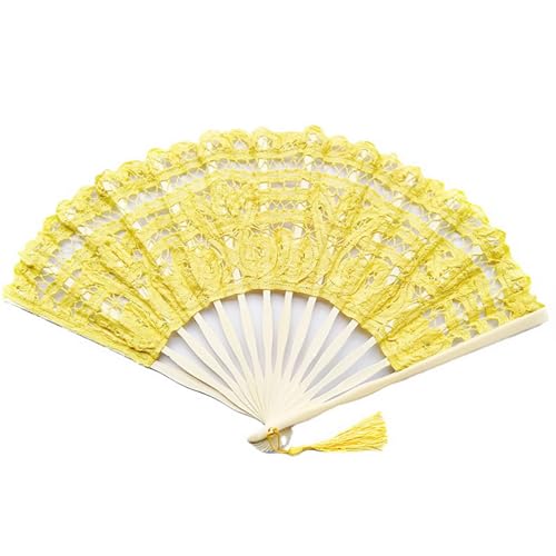 Insun Damen Handfächer SommerFaltbar Fächer für Hochzeit Party Karneval Mottoparty Gelb Spitze von Insun