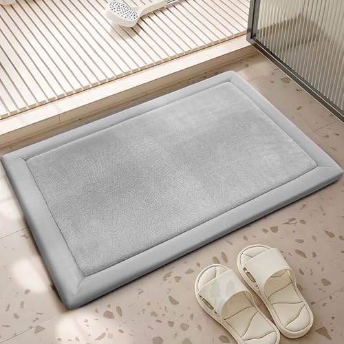 Insun Dick Memory Schaum Badematte, Badezimmerteppich rutschfest Saugfähig Waschbar für Badezimmer Hellgrau 60 x 80 cm von Insun