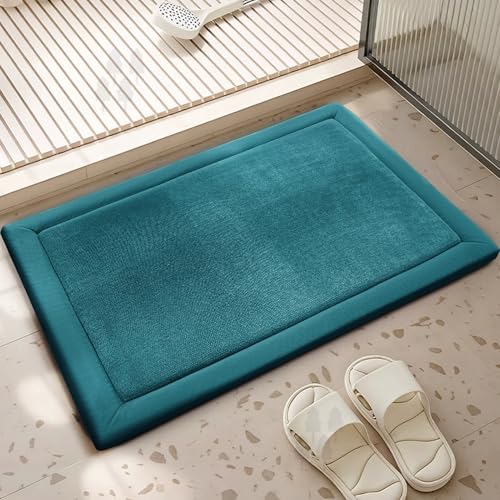 Insun Dick Memory Schaum Badematte, Badezimmerteppich rutschfest Saugfähig Waschbar für Badezimmer Pfauenblau 60 x 80 cm von Insun