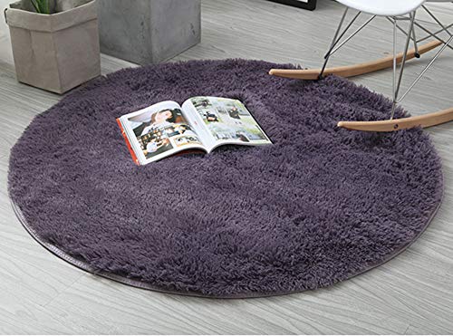 Insun Einfarbig Shaggy Teppich Hochflor Langflor Runden Teppiche Modern für Wohnzimmer Schlafzimmer Grau Violett 130cm Durchmesser von Insun