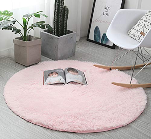 Insun Einfarbig Shaggy Teppich Hochflor Langflor Runden Teppiche Modern für Wohnzimmer Schlafzimmer Rosa 130cm Durchmesser von Insun