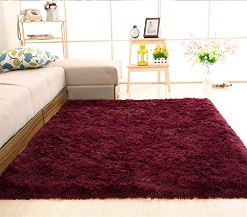 Insun Einfarbig Shaggy Teppich Hochflor Langflor Teppiche Modern für Wohnzimmer Schlafzimmer Weinrot 120x160cm von Insun