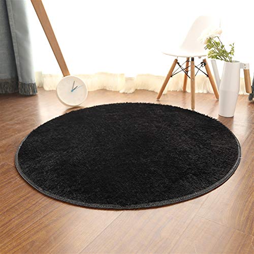 Insun Einfarbig Shaggy Teppich Hochflor Runden Teppiche Modern für Wohnzimmer Schlafzimmer Schwarz 80cm Durchmesser von Insun